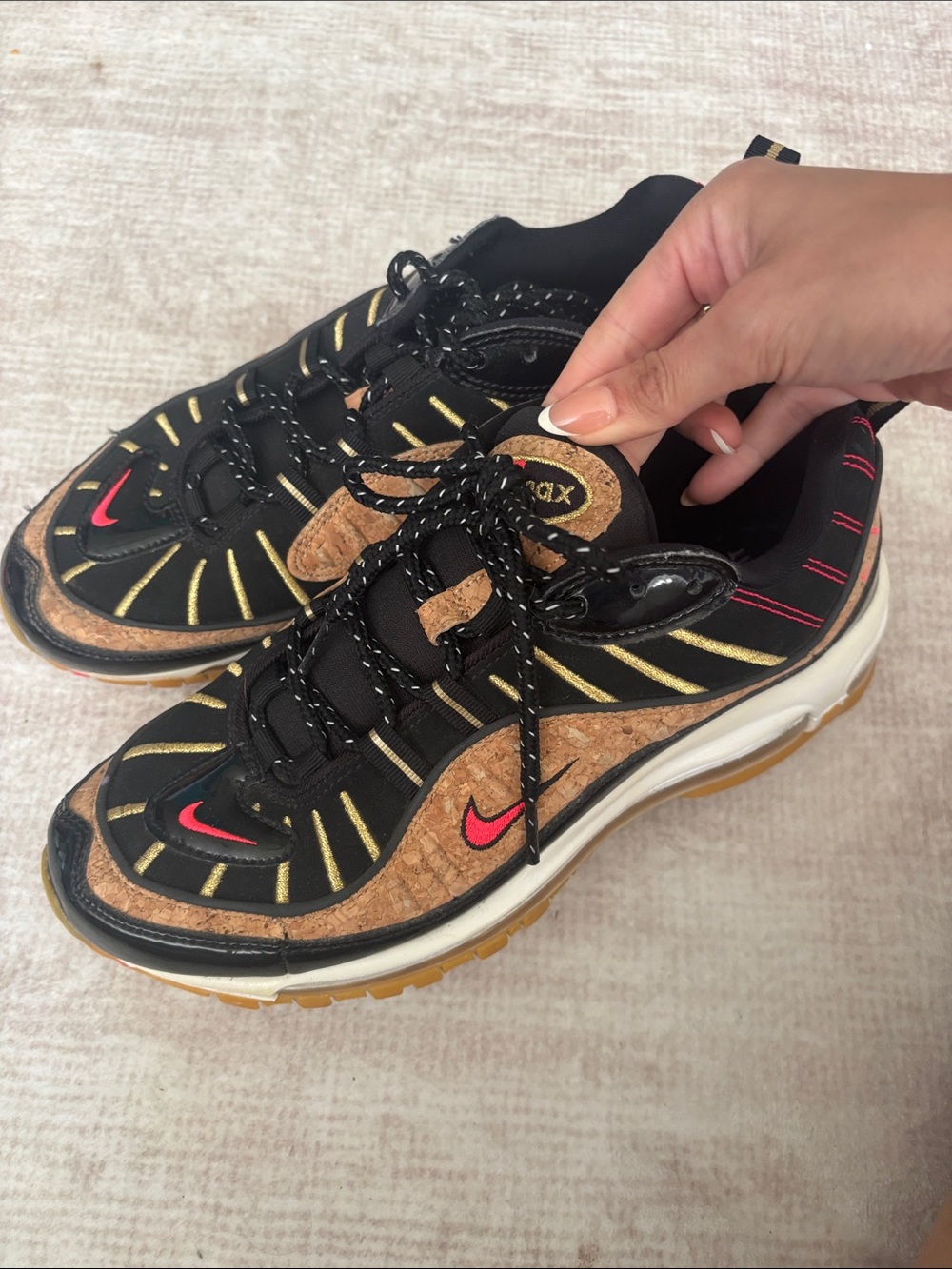 Nike Black and Cork Air Max Sneakers with Red Accents